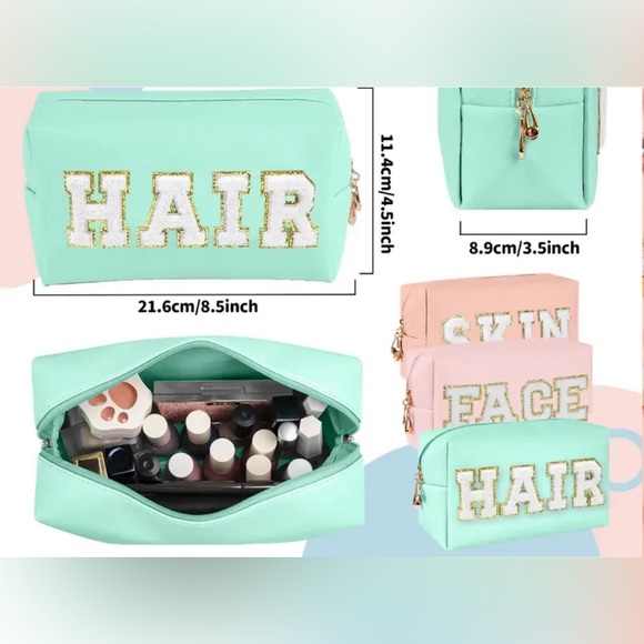 Preppy Chenille Letters Patch Hair Face Skin Travel Bag - Picture 5 of 6